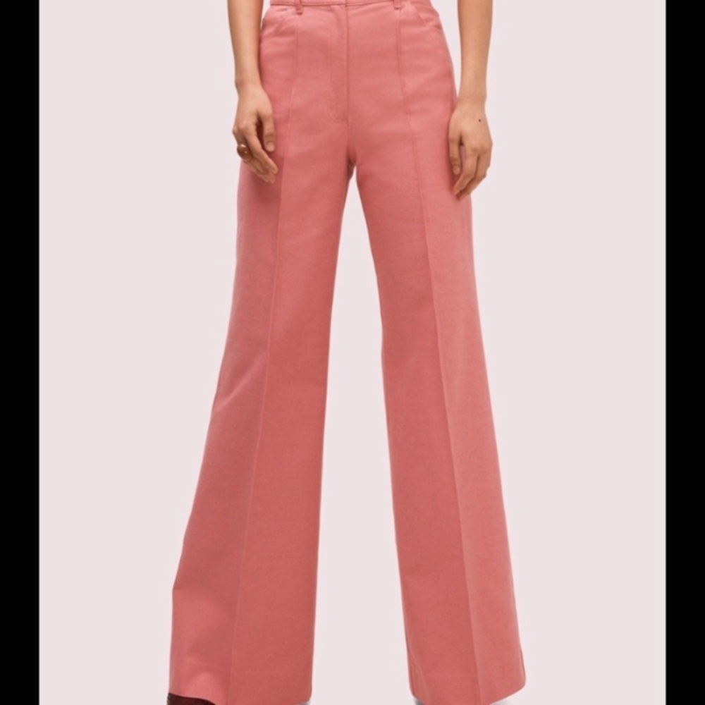 Kate Spade Wide Leg Front Seamed Retro Pants Cotton Wool Blend Pink 12 Women’s - Picture 8 of 8
